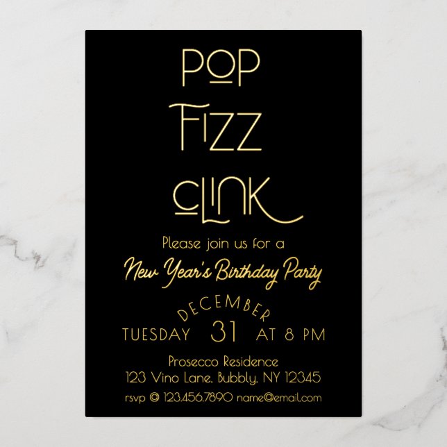 Elegant Pop Fizz Clink New Year's Birthday Party (Front)