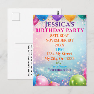 Elegant Poppies Black Birthday Invitation Postcard