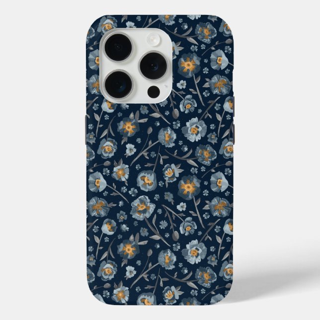 Elegant Poppies Floral Pattern Blue Case-Mate iPhone Case (Back)