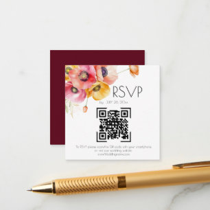Elegant Poppies Floral QR Code Wedding RSVP  Enclosure Card