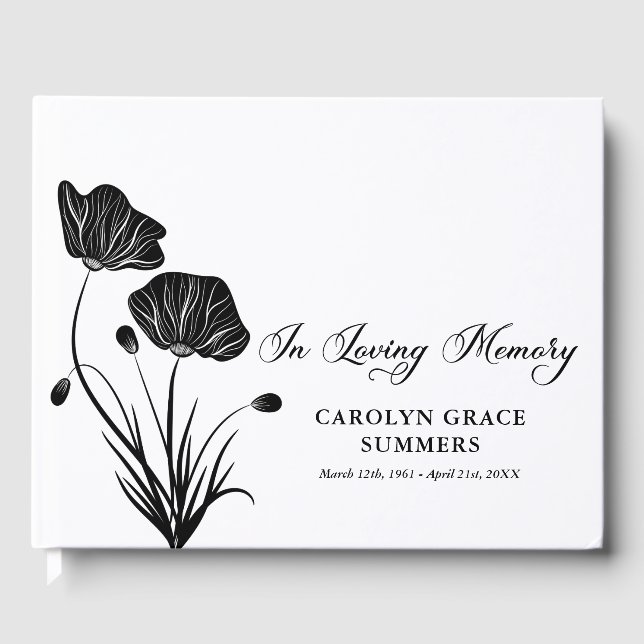 Elegant Poppies In Loving Memory Funeral Guest Book (Front)