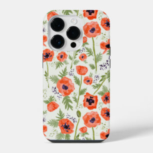 Elegant Poppies Orange Floral Pattern iPhone 14 Pro Case