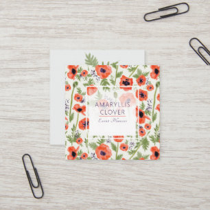Elegant Poppies Orange Watercolor Pattern Square Business Card