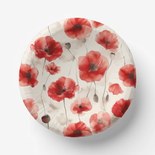 Elegant poppies pattern napkins paper plate