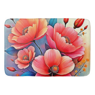 Elegant Poppies: Radiant Nature Art Bath Mat