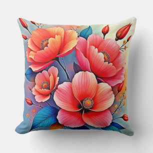 Elegant Poppies: Radiant Nature Art Cushion