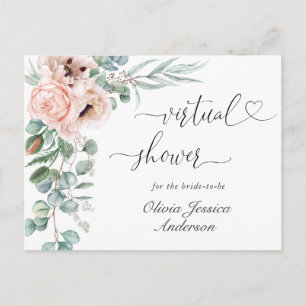 Elegant Poppy Eucalyptus Bridal VIRTUAL Shower Postcard