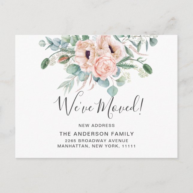Elegant Poppy Eucalyptus Moving Announcement Postcard (Front)