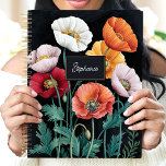 Elegant Poppy Floral Custom Name<br><div class="desc">This stunning design features a beautiful arrangement of poppy flowers in shades of red, orange, pink, and white, set against a dramatic black background. The delicate foliage and elegant nameplate add a personalised touch, perfect for professionals, students, or anyone who loves timeless floral art. Ideal for organising tasks, journalling, or...</div>