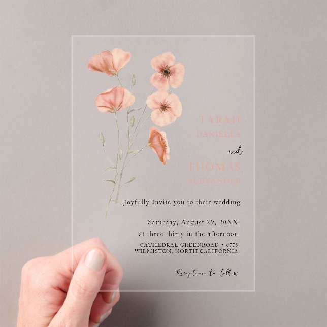 Elegant Poppy Meadow  Orange Flowers Wedding  Acrylic Invitations (Insitu (Handheld))