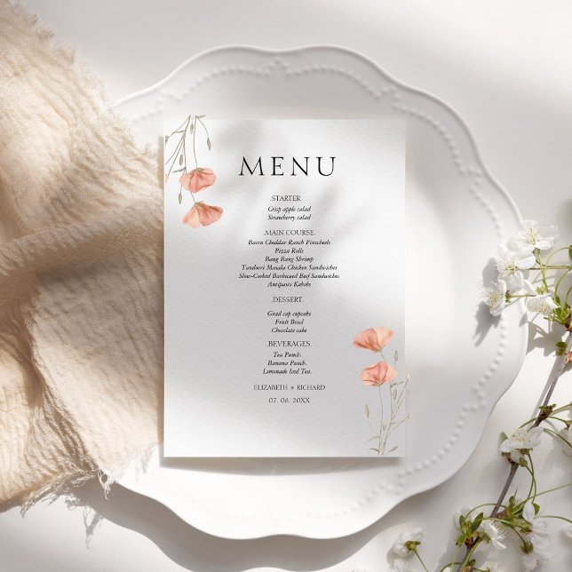 Elegant Poppy Meadow Orange Flowers  Wedding  Menu (Creator Uploaded)
