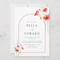 Elegant Poppy Red Watercolor Floral Wedding