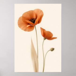 Elegant Poppy Trio | Minimalist Botanical Floral Poster