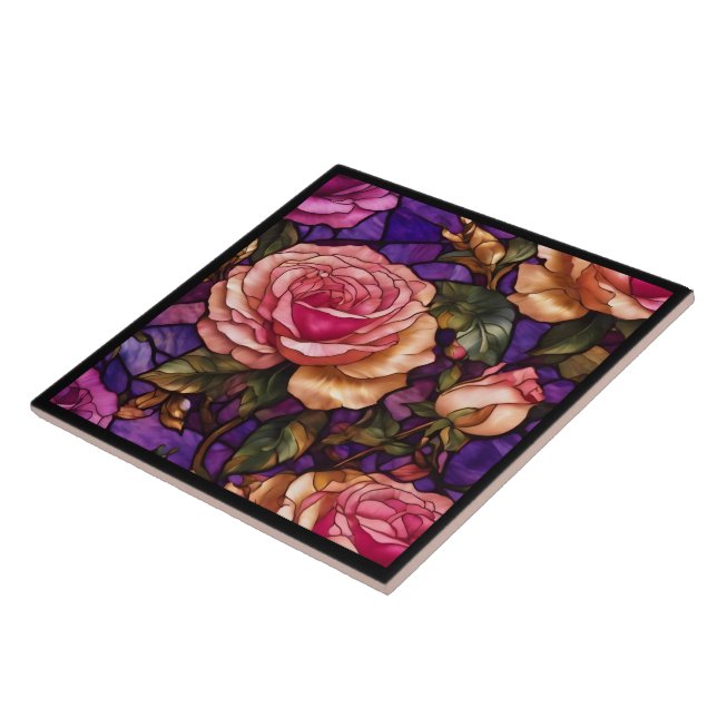 Elegant Popular Stained Glass Roses Collection Tile (Side)