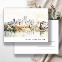 Elegant Portland Oregon Skyline Watercolor Travel