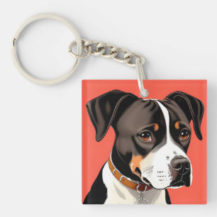 Elegant Portrait of a Black and White Dog Key Ring