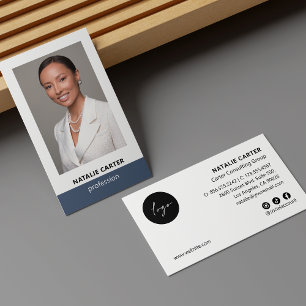 Elegant Portrait Photo Logo Social Icon DUSTY BLUE Business Card
