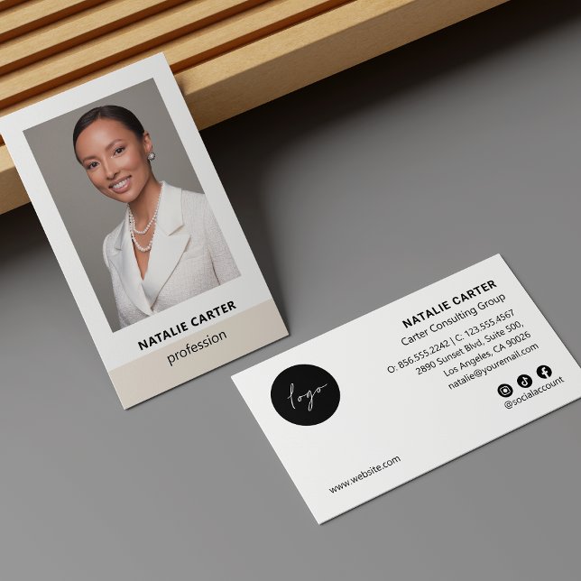 Elegant Portrait Photo Logo Social Icon IVORY Business Card (Creator Uploaded)