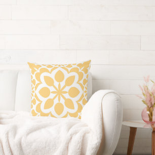 Elegant Portuguese azulejo Yellow Vintage pattern Cushion