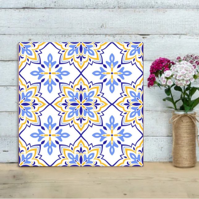 Elegant Portuguese Blue and Gold Mediterranean Tile (Creator Uploaded)