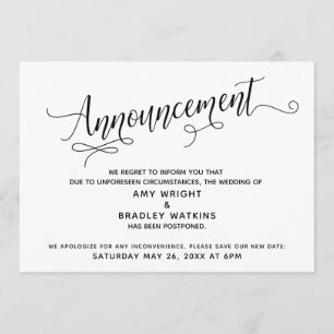 Elegant Postponed Wedding Announcement Card