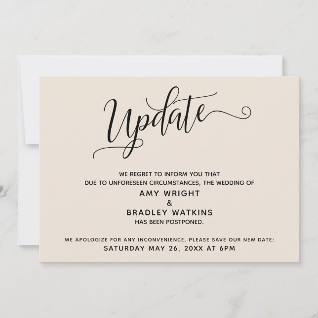 Elegant Postponed Wedding Announcement Cream (Front)