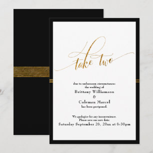 Elegant Postponed Wedding Black & Gold Stripe Card
