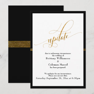 Elegant Postponed Wedding Black & Gold Stripe Card