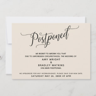 Elegant Postponed Wedding Cream Announcement