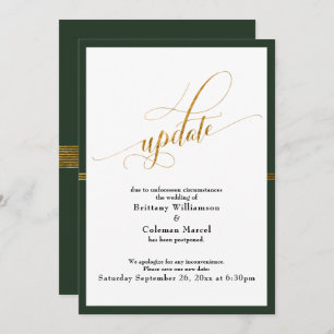 Elegant Postponed Wedding Green & Gold Stripe Card