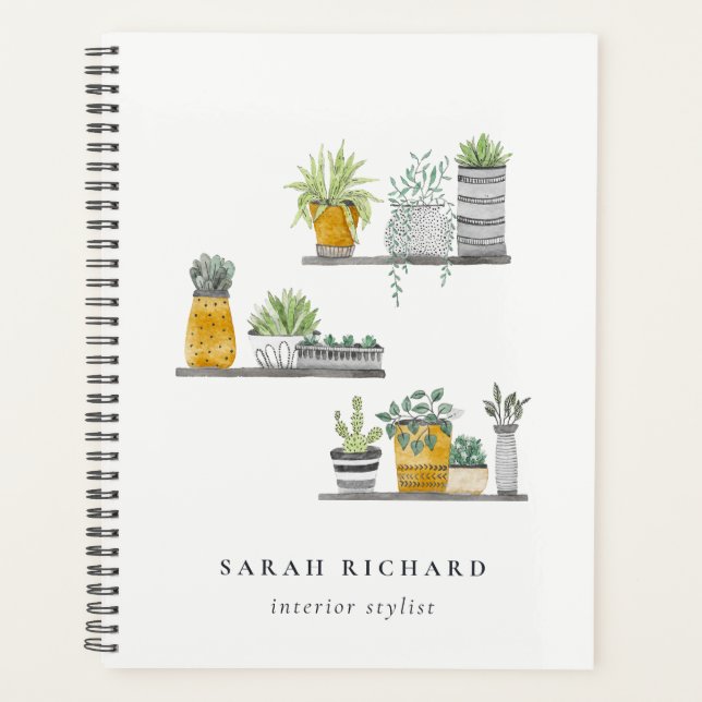 Elegant Potted House Plants Watercolor Botanical  Planner (Front)