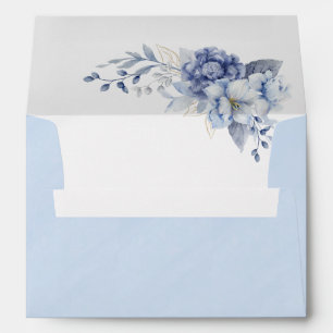 Elegant Powder Blue Floral Gold Accent Wedding Envelope