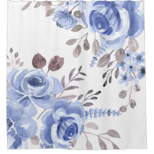 Elegant Powder Blue Floral Watercolor Shower Curtain