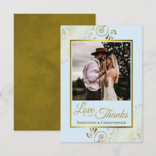 Elegant Powder Blue & Gold Love & Thanks Wedding Thank You Card