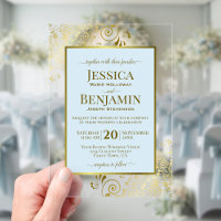 Elegant Powder Blue & Gold Stylish Text Wedding