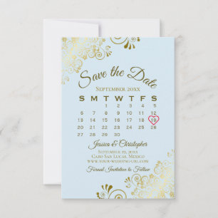 Elegant Powder Blue & Gold Wedding Calendar Save The Date