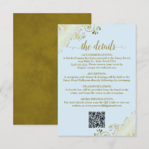 Elegant Powder Blue & Gold Wedding QR Code Details Enclosure Card