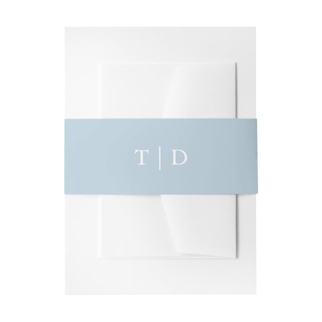 Elegant Powder Blue Monogram Modern Wedding Invitation Belly Band (Front Example)
