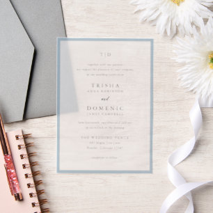Elegant Powder Blue Monogram Modern Wedding Vellum Invitations