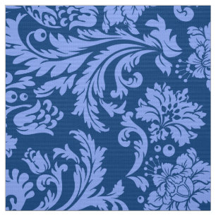 Elegant Powder Blue & Navy Blue Floral Damasks Fabric