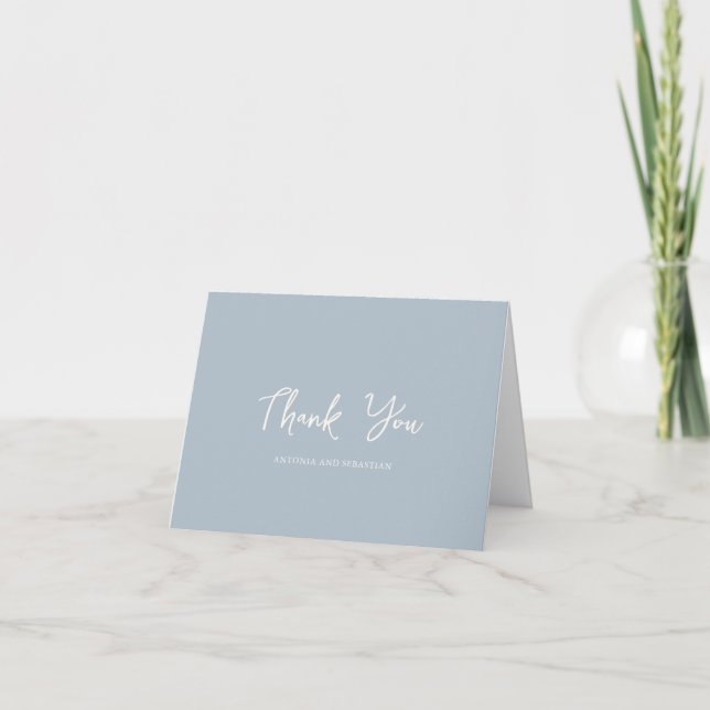 Elegant Powder Blue Photo Modern Wedding Thank You Card (Front)