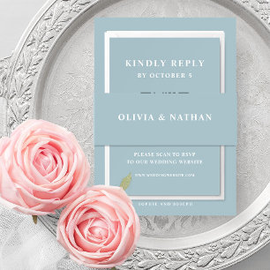 Elegant Powder Blue with White Text Wedding Invitation Belly Band