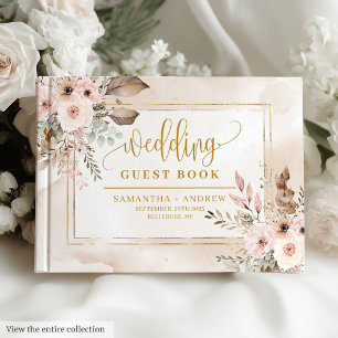 Elegant Powder Pink Gold Boho Wedding Guest Book