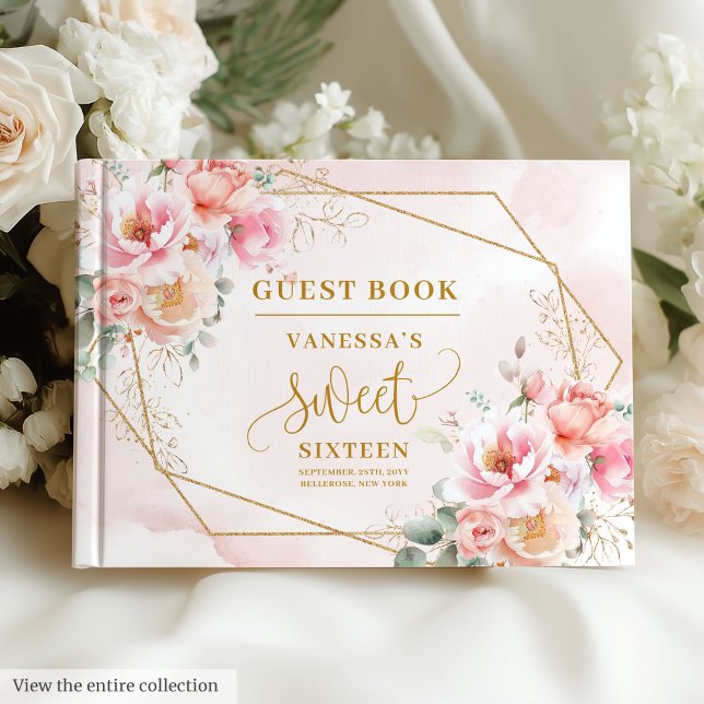 Elegant Powder Pink Sage Gold Floral Sweet Sixteen Guest Book (Elegant Powder Pink Sage Gold Floral Sweet Sixteen Guest Book)