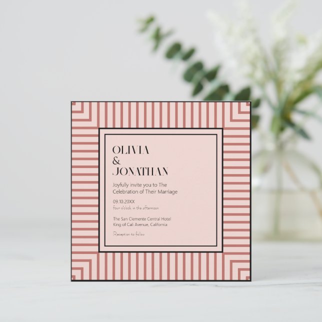 Elegant Powder Pink Stripes Simple Wedding Invitation (Standing Front)