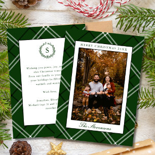 Elegant Preppy Classic Green Plaid Christmas Photo Holiday Card
