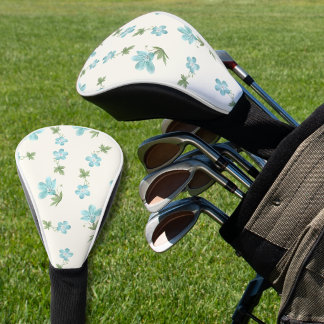 Elegant Preppy Floral Cottagecore Ivory Soft Blue  Golf Head Cover