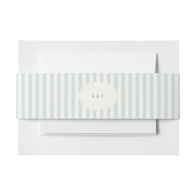 Elegant Preppy French Blue Stripes Monogram Invitation Belly Band (Front Example)