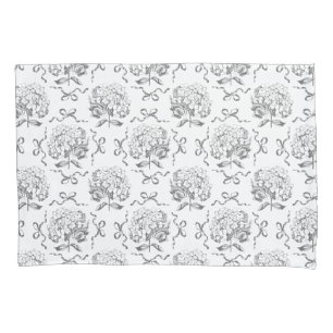 Elegant Preppy Hydrangea Bow Grey Toile Pattern Pillowcase