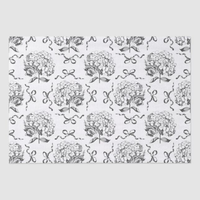 Elegant Preppy Hydrangea Bow Toile Pattern Tissue Paper (Front)
